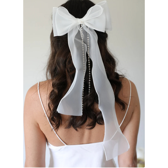 Bow tie short bridal hair clip