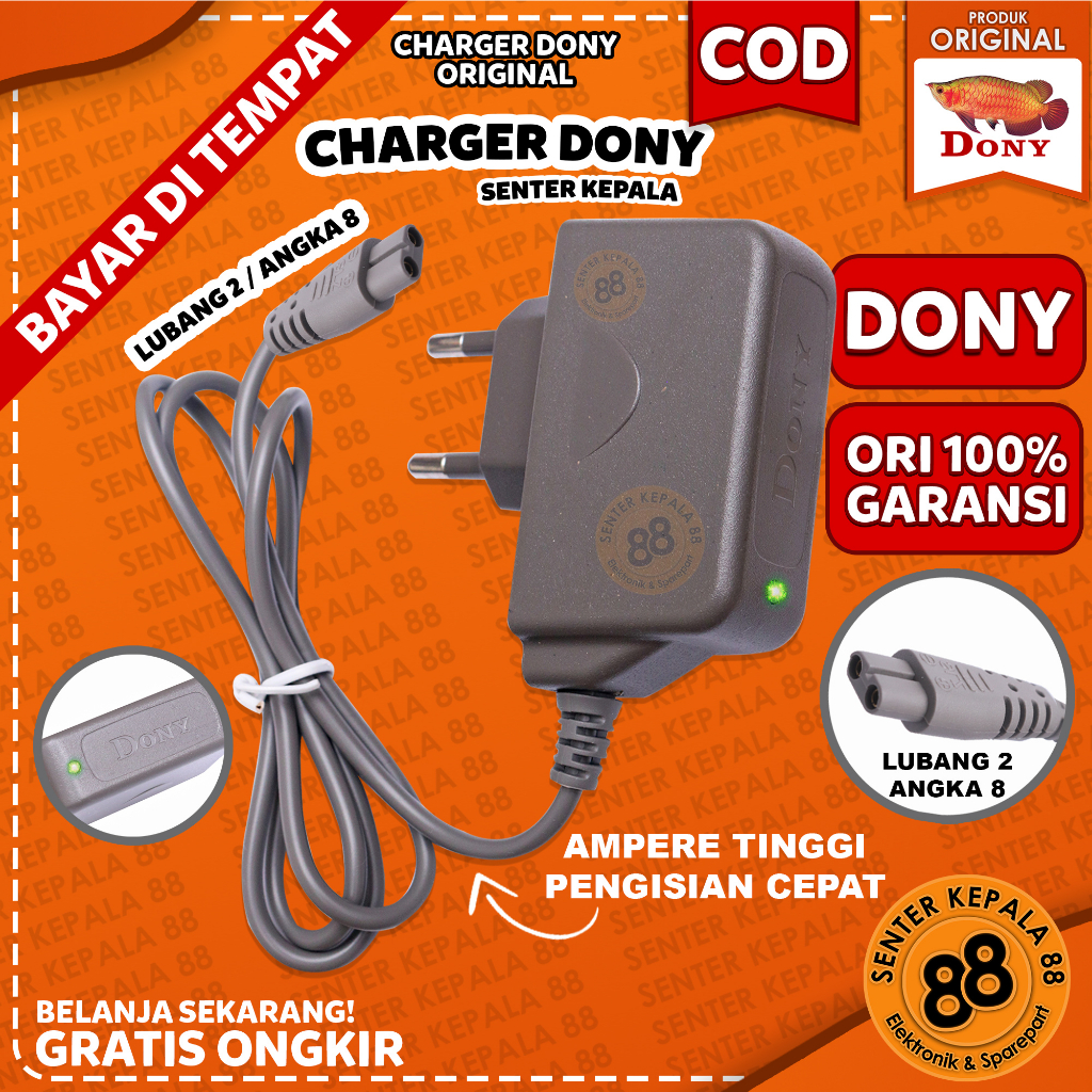 Dony Alat Pengecas Charger Senter Kepala DONI Cas 100% ORIGINAL ASLI 2 LUBANG