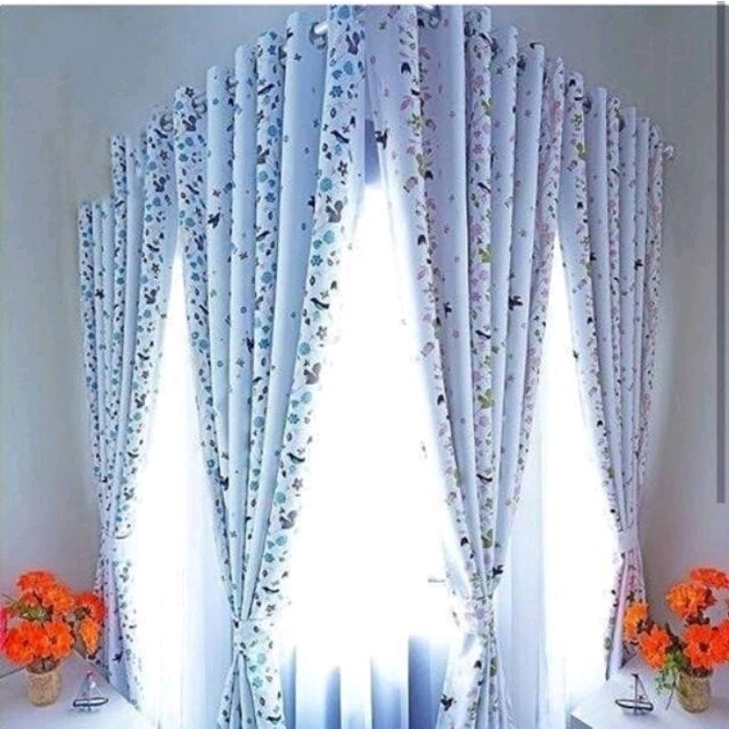 GORDEN BLACKOUT MOTIF BURUNG BIRU PINK