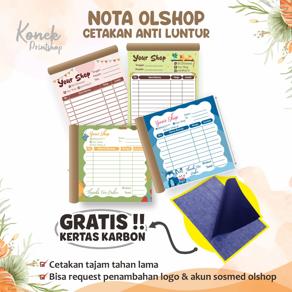 Cetakan Anti Luntur Nota Custom Nota Olshop Nota Satuan Nota Murah Nota 1ply Kwitansi Bisa Custom Lo