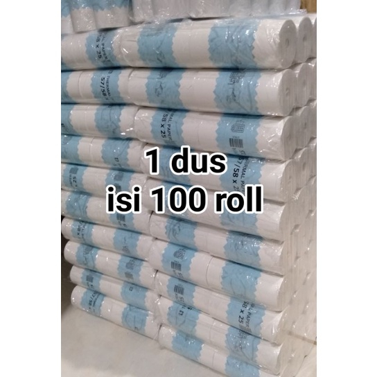 

(promo) Kertas thermal 57x25 mm 58x25 mm untuk printer 58mm 1 dus isi 100 roll struk kasir edc coreless