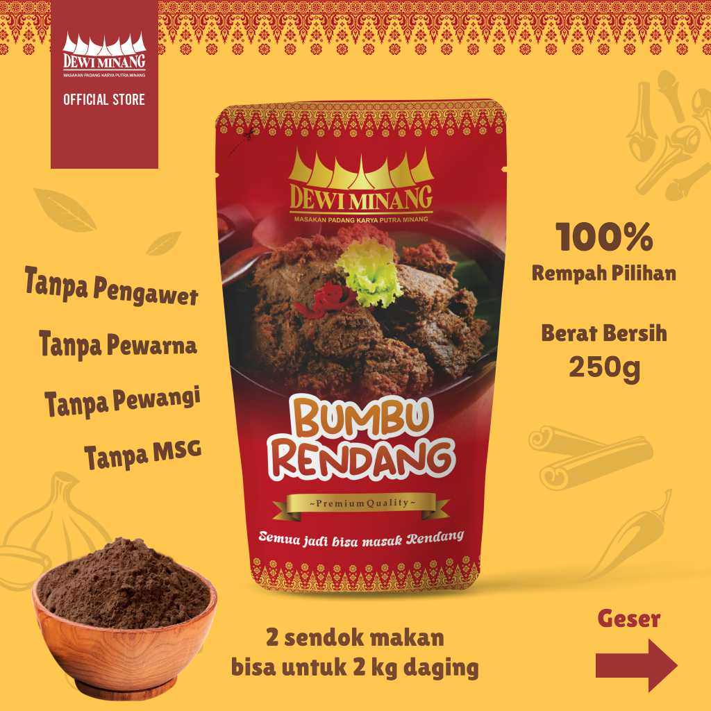 

Bumbu Rendang Dewi Minang Bumbu Masakan Daging Bumbu Serbaguna Bumbu Non MSG Bumbu 100% Halal Bumbu Khas Padang Bumbu 250 gr
