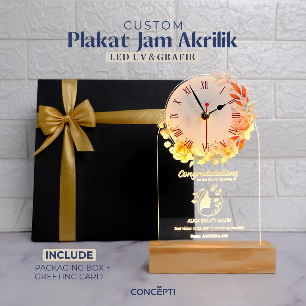 PLAKAT AKRILIK JAM LED TROPHY CUSTOM SOUVENIR HADIAH GURU HADIAH WISUDA HARDBOX