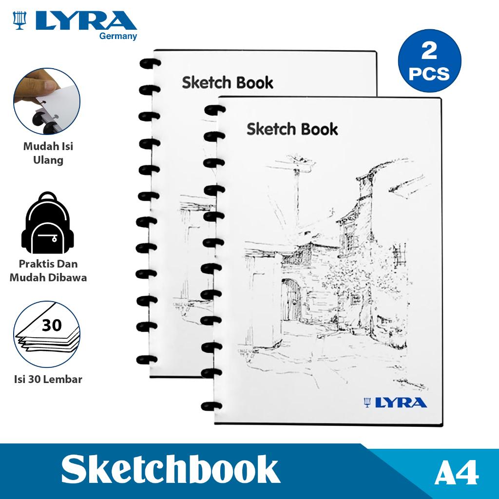 

LYRA COMBO 2 BUKU SKESA UKURAN A4 30 LEMBAR SKETCH BOOK BINDER BUKU BERGAMBAR LYR-9210260