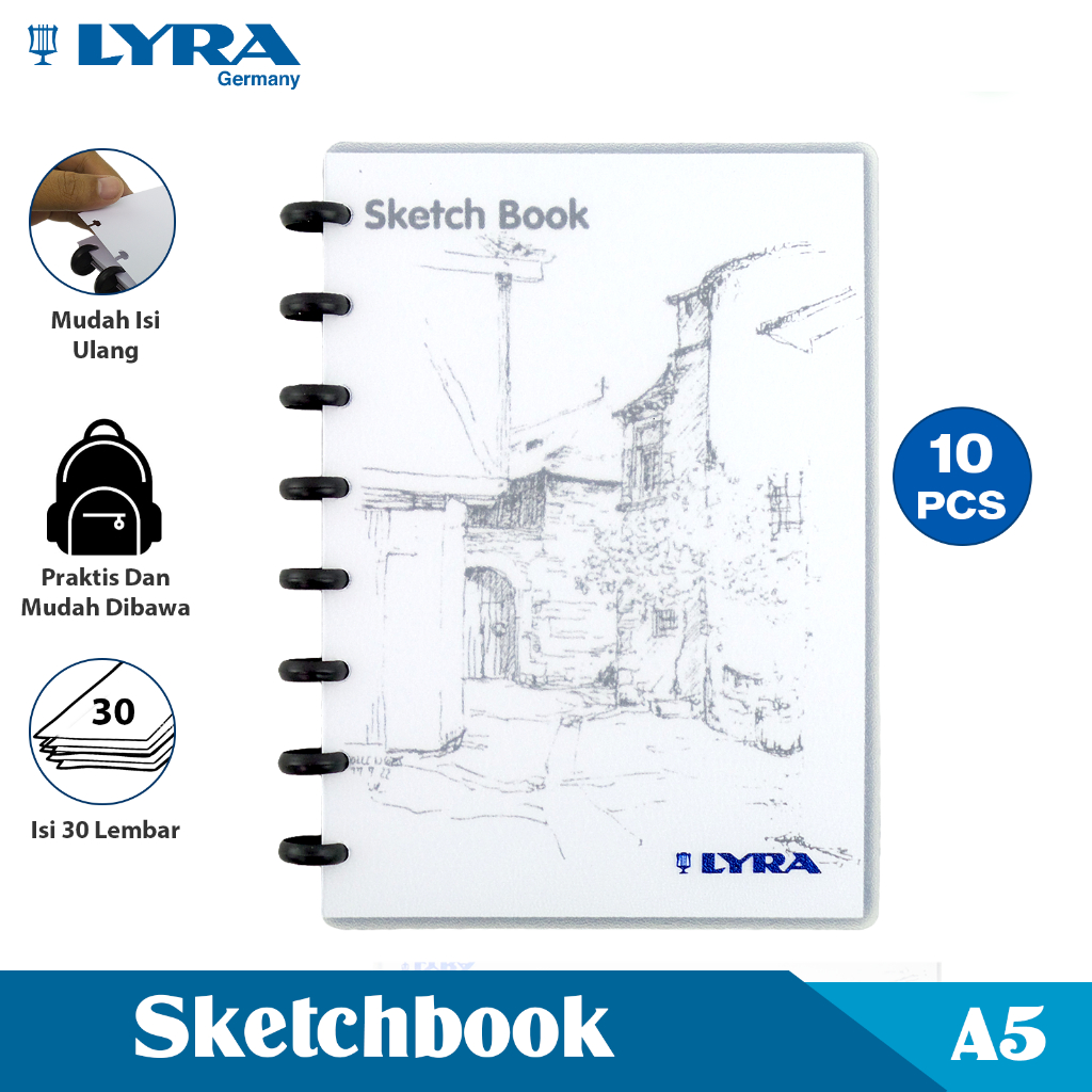 

LYRA COMBO 10 Buku Skesa Ukuran A5 30 Lembar Sketch Book Binder Buku Bergambar LYR-9210250