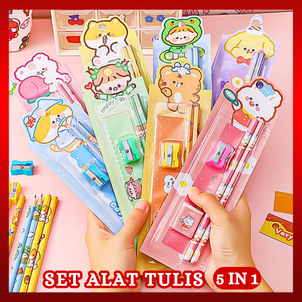 

Alat Tulis Set Mini Stationary / Set Alat Tulis 5 in 1 Karakter / Mini Stationery / Mini Stationery Set Character