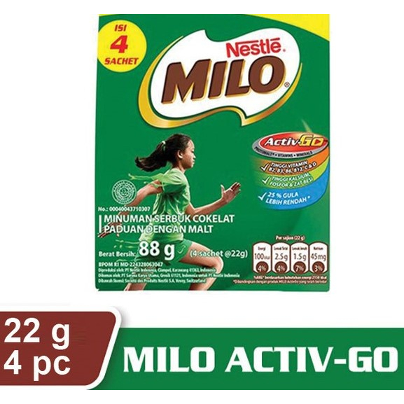 

Milo Active Go / Minuman serbuk Coklat dgn Malt isi 4 's @ 22 gr