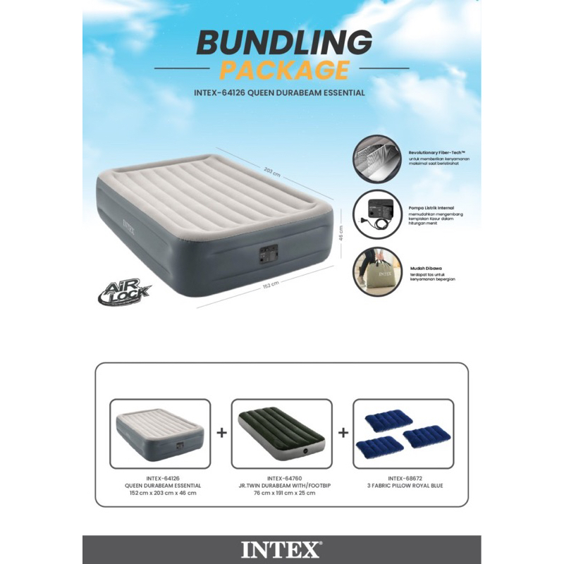 Kasur Angin Intex Essential Durabeam - Airbed Portable Original Ukuran Besar Bisa Untuk Berdua