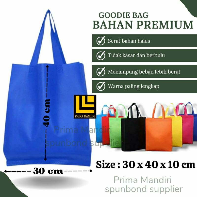 

Tas spunbond goodie bag TEBAL 30x40 x10 cm tas kain spunbond,tas belanja,tote bag spunbond, tas souvenir promosi,ultah,polos,sablon