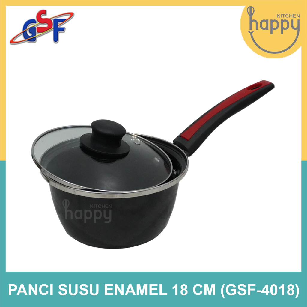 Panci Susu Enamel Diameter 18 CM Tutup Kaca Panci Wajan Anti Lengket GSF 4018