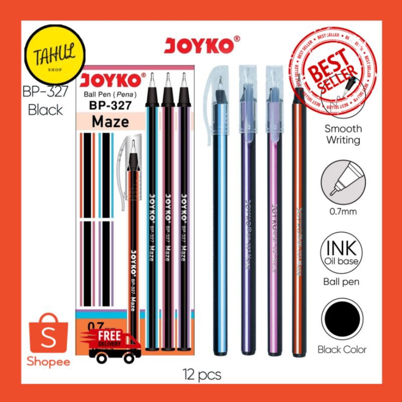 

12 Pcs ( 1 Lusin ) !!! Ball Pen Pulpen Pena Joyko BP-327 Maze 0.7 mm / pena lilin joyko murah