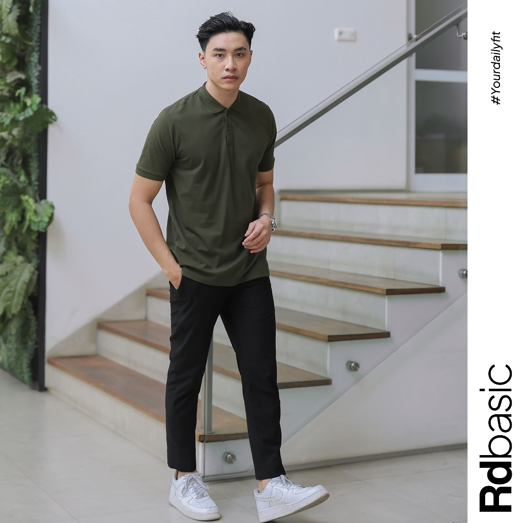 Rdbasic Kaos Berkerah Pria Polo Shirt Premium Katun Pique 24s / Kaos Pria Berkerah - Hijau Army