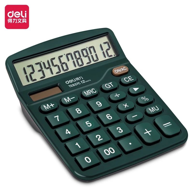 

Deli Desktop Calculator 12 Digit Dual Power Layar LCD TE837C