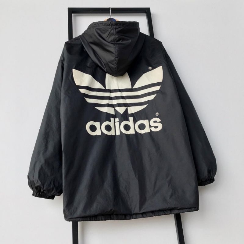 XL/XXL Jaket ADIDAS Trefoil Big Logo Hitam Hooded Hoodie Vintage Y2K