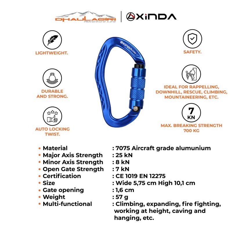 CARABINER CLIMBING XINDA PANJAT TEBING 7 KN