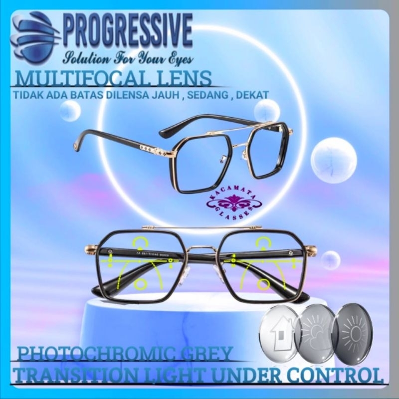 Kacamata Baca Progresif Pria/Wanita Kacamata Plus Baca dan Jalan Frame Kacamata Progressive Photocro