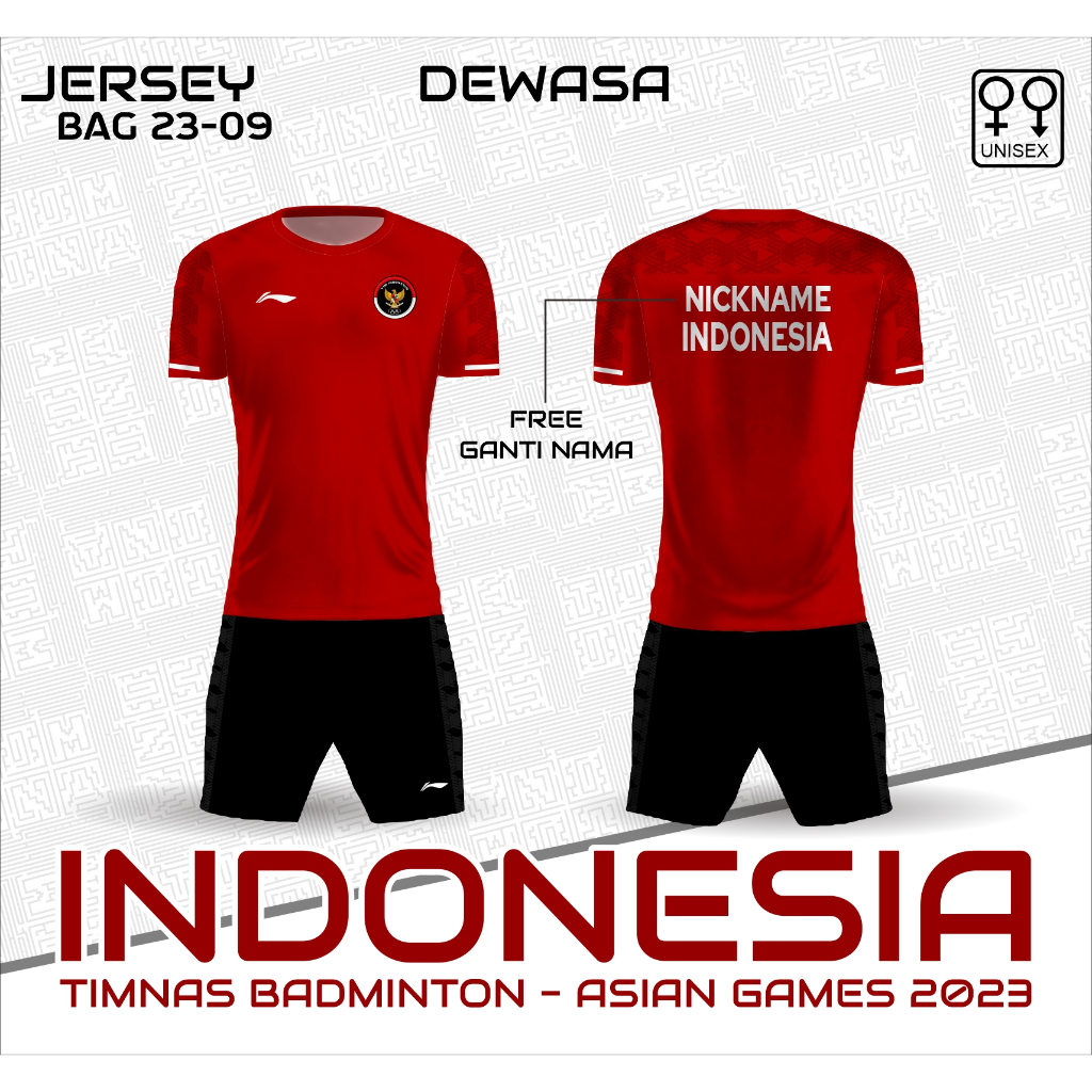 Setelan jersey badminton timnas indonesia baju kaos asian games 2023 kaos bulutangkis