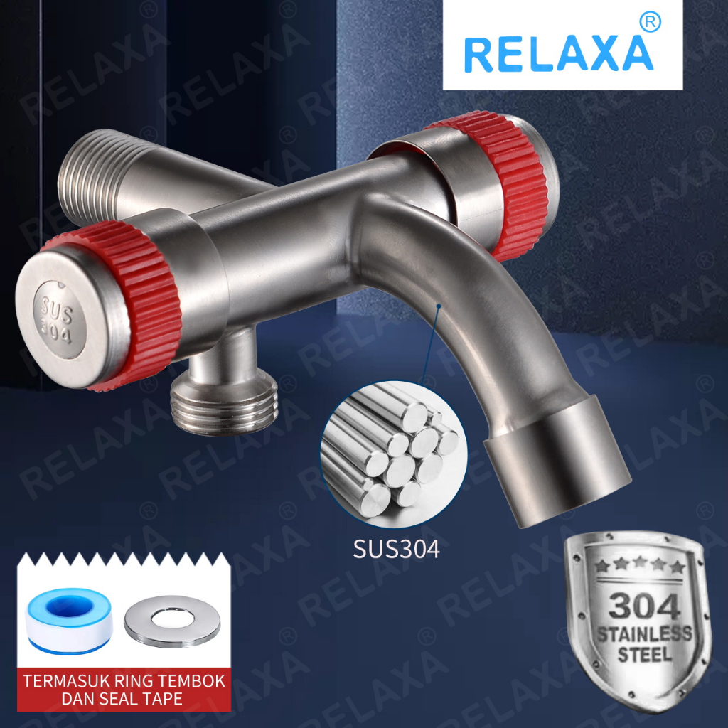 SUS304 Kran Shower Double Stop Kran Cabang Kanan Kiri Stainless Steel TERMURAH