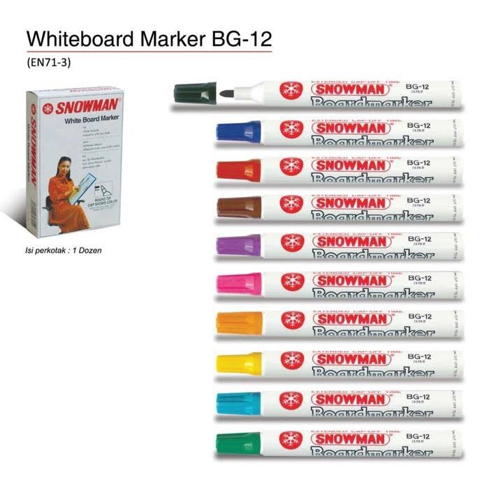 

Spidol Whiteboard Snowman BG-12 Hitam Biru Merah Hijau
