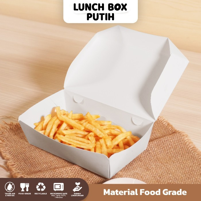 

Paper Lunch Box Dus Kotak Putih Kemasan Makanan Size M - Isi 12 Pcs