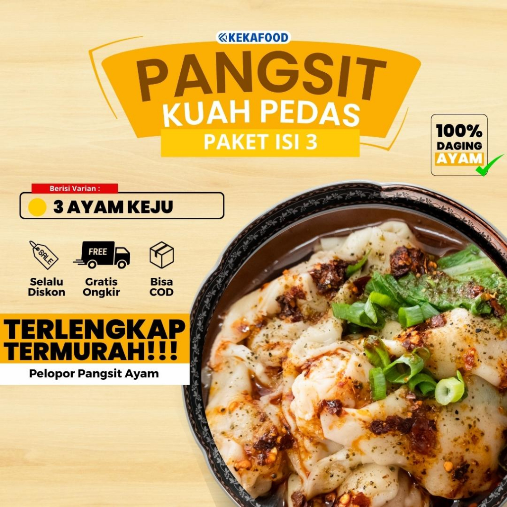 

Pangsit Kuah Pedas Isi 3 Varian Keju Lumer