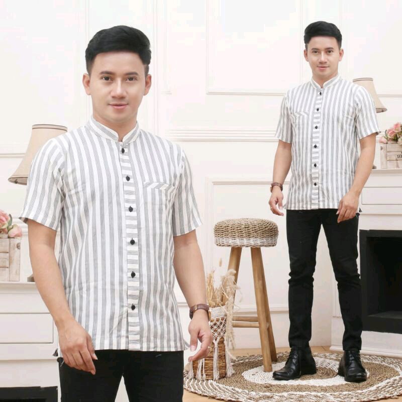 Baju Lurik Pria Lengan Pendek/Kemeja Lurik/Baju Adat Jawa Tradisional/Kemeja Salur/Kemeja Tenun ATBM