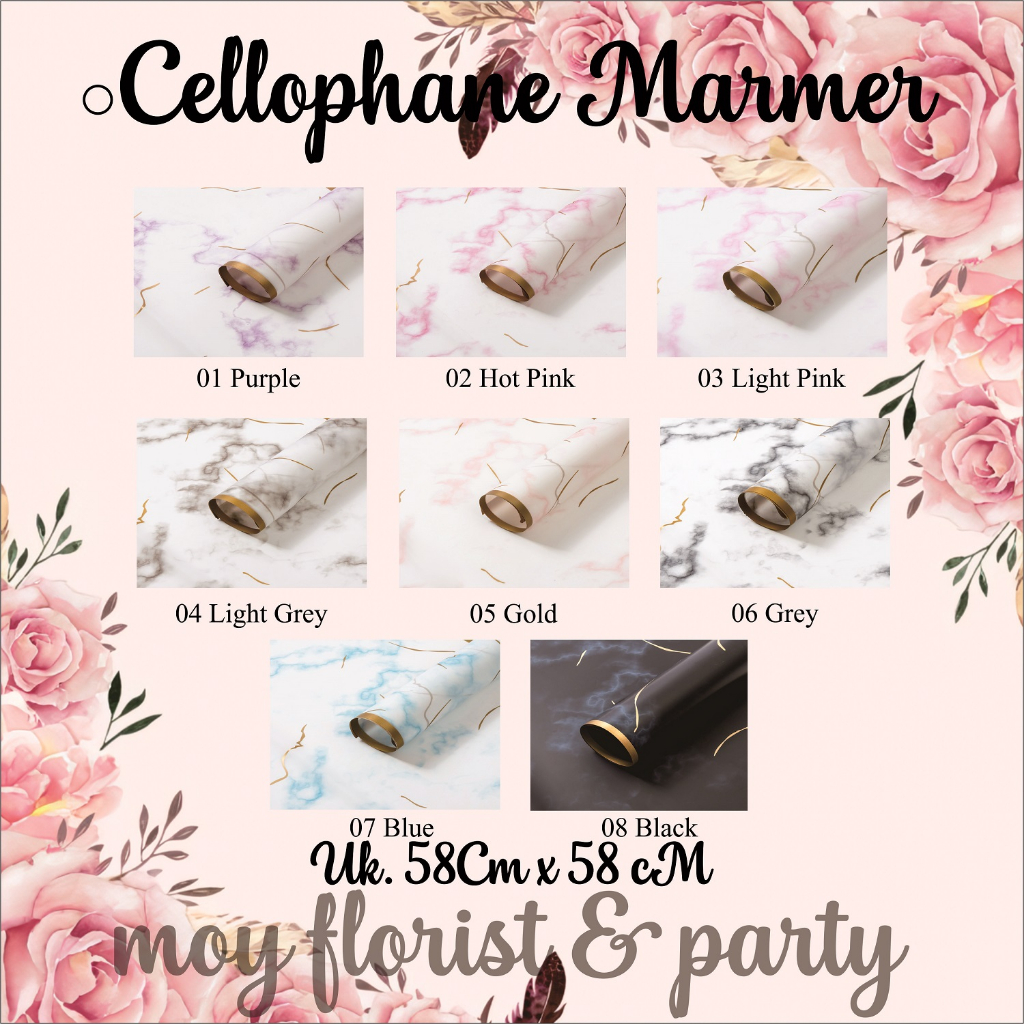 

20 Lembar) Kertas Buket Celophane Motif Marmer List Gold Border Flower Wrapping / wraping papper cellophane marmer