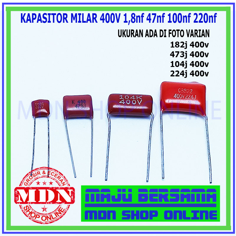 Kapasitor milar mylar 400v 1,8nf 47nf 100nf 220nf- 182j 473j 104j 224j