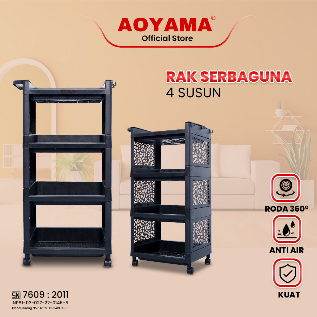 RAK SERBAGUNA 4 SUSUN AOYAMA / RAK 4 SUSUN / RAK SERBAGUNA / RAK 4 RODA / RAK PLASTIK / LEMARI BAJU 