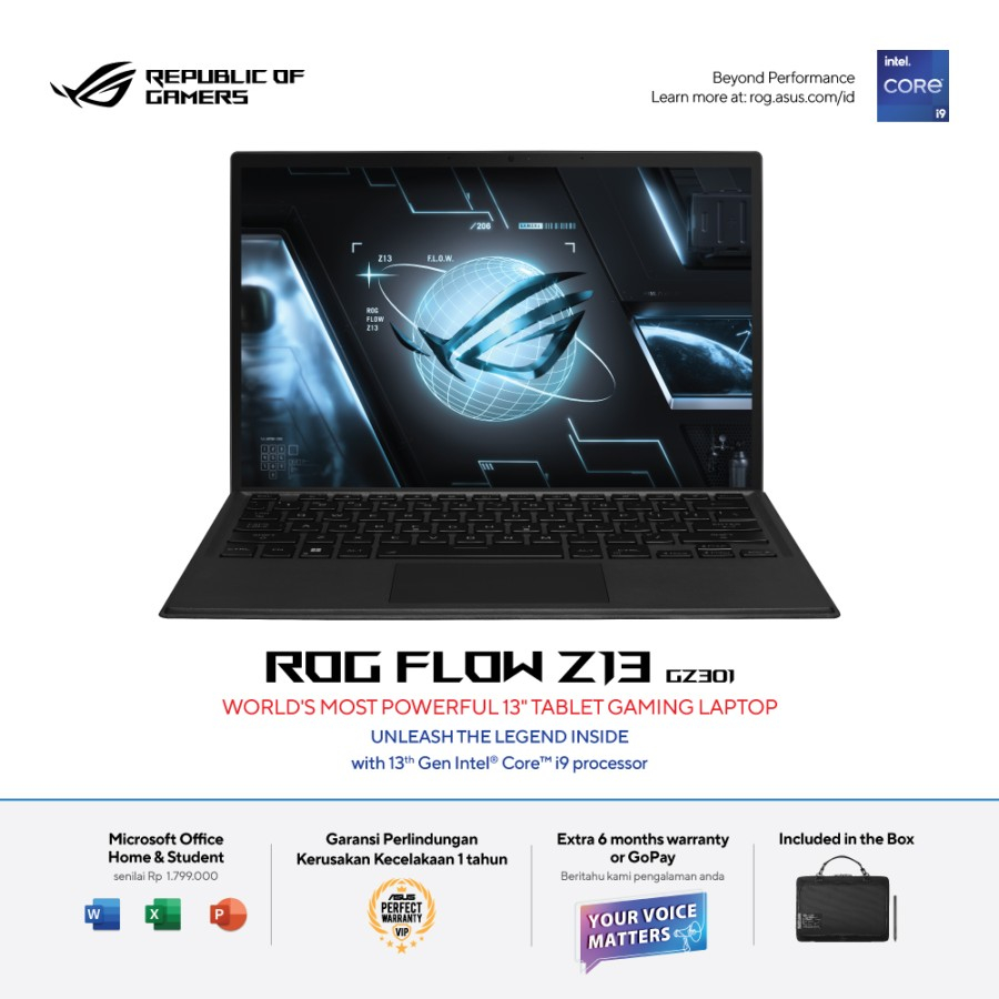 Asus ROG Flow Z13 (GZ301) GZ301VV-I946G6T-O (13th Gen Intel® Core™ i9-13900H/LPDDR5 16GB/1TB SSD/Windows 11 Home /NVIDIA® GeForce RTX™ 4060 Laptop GPU) - Black