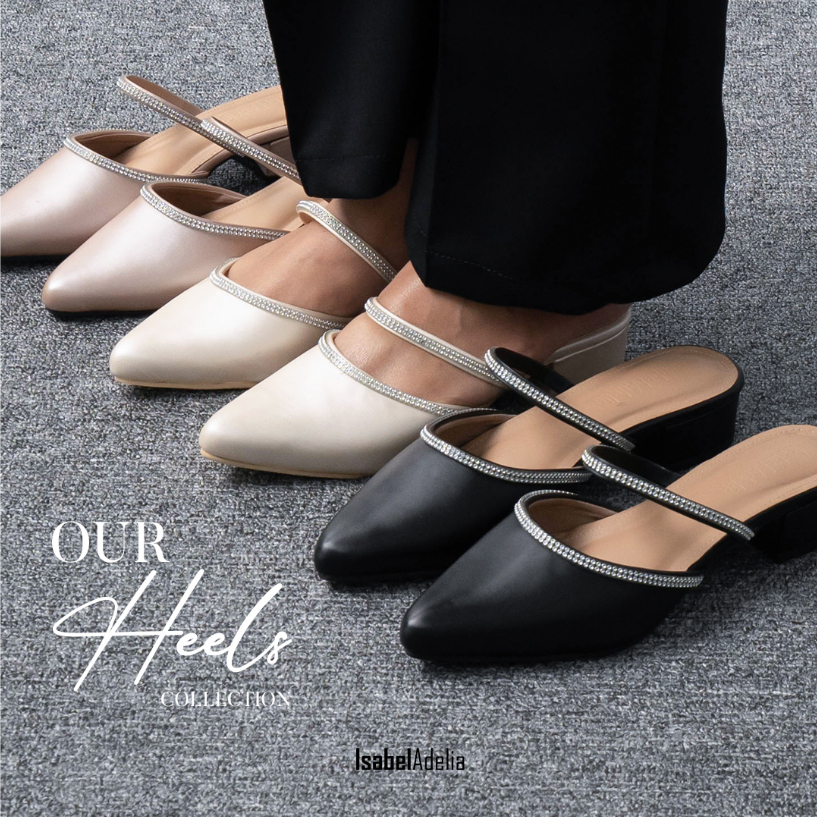 Isabel Adelia EVA Block Heels Slop Wanita Hitam Gold Latte