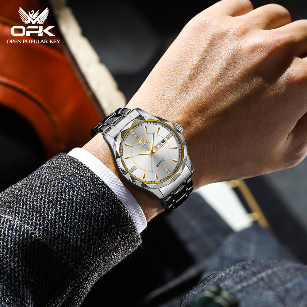 OPK Jam Tangan Pria Anti Air Original Cowok Terbaru 2024 Kalender Waterproof Stainless Steel Fashion Men Watch Model 8151-7