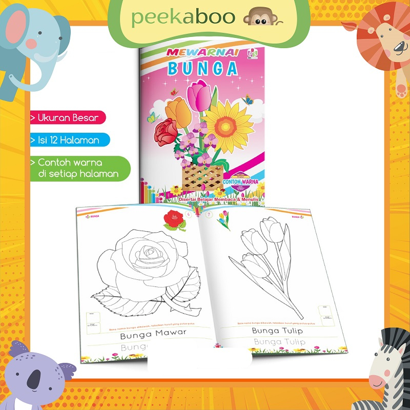 (COD) BUKU MEWARNAI ANAK PAUD TK MEMBACA MENULIS BERHITUNG - TEMA BUNGA