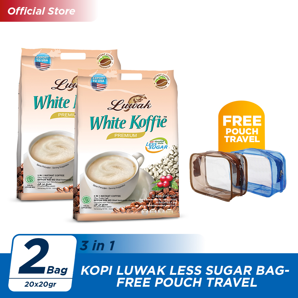 [LIVE] Kopi Luwak Less Sugar Bag 20x20gr 2 Pcs FREE Pouch Travel