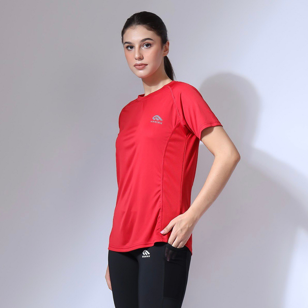 MANIAK Baju Olahraga Lengan Pendek Wanita Running Sprint Joging Lari Gym Fitnes Senam Bulutangkis Renang ( H.G 01 )