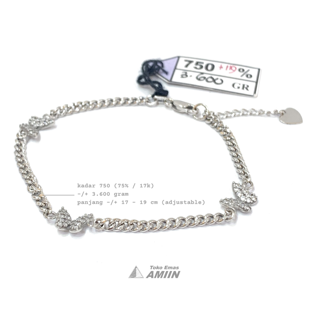 Toko Emas Amiin Gelang Emas Putih Asli HWT Kadar 750 (75% / 17K) 3.600 Gram - Bracelet Rantai Hollow