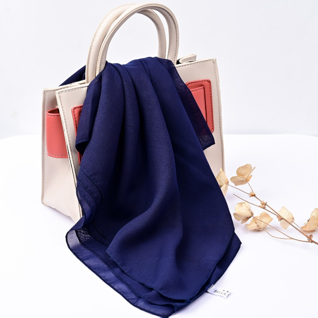 Kerudung Segiempat Polos BELLA SQUARE Hijab Pollycotton Jilbab Bela Grosir Murah "Full Warna" Navy
