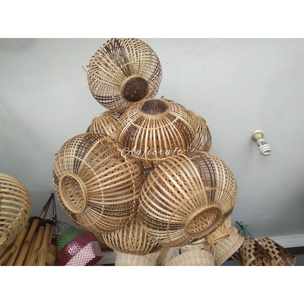 Kap Lampu Bambu Lampion BESAR Lampu Cafe Lampu Gantung Bambu Lampu Hias Dekorasi