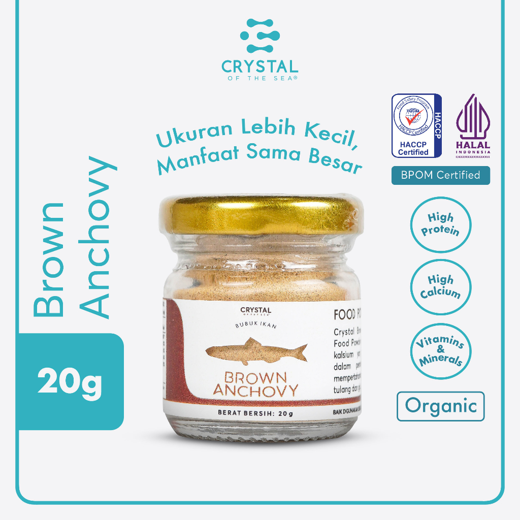 

Crystal of the Sea | Brown Anchovy Powder (20GR) | Ikan Bilis | Bubuk Teri Jengki Kering - Bumbu Kaldu Penyedap MPASI Premium