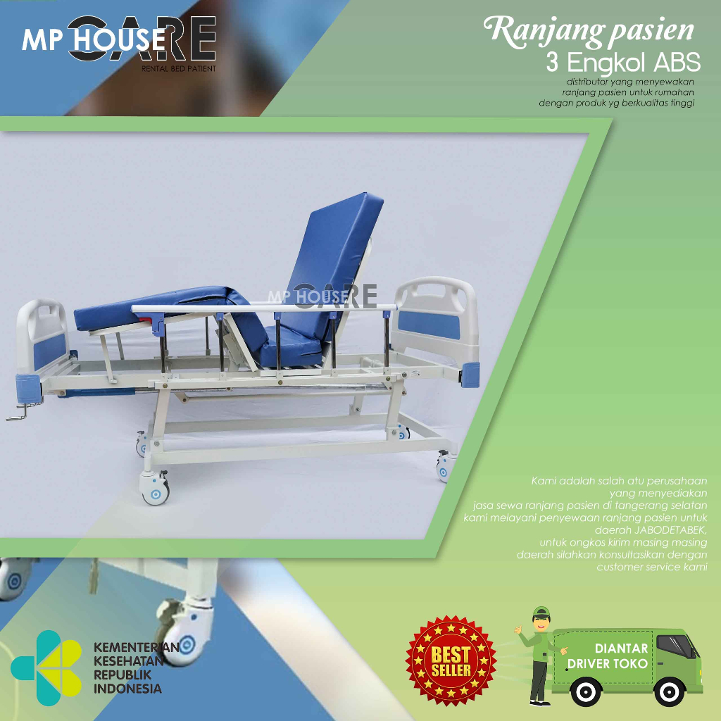 Sewa Ranjang Pasien 3 Engkol ABS | Bed Tempat Tidur Rumah Sakit Medis