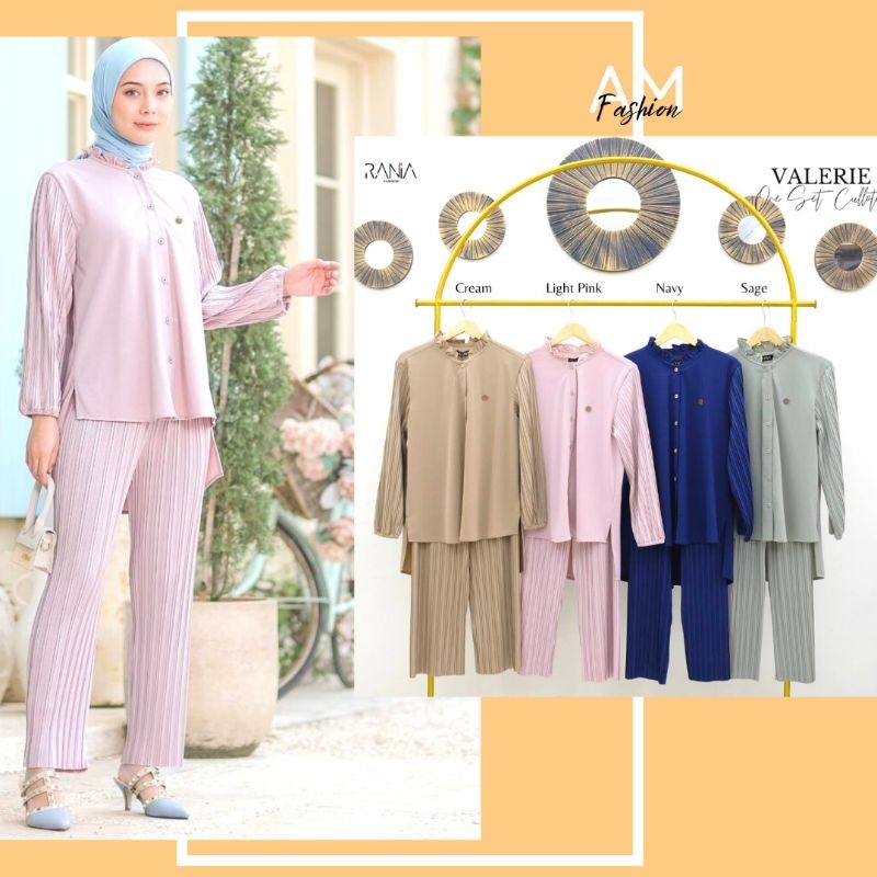 Setelan Celana Kulot Plisket Premium Polos Wanita Valerie