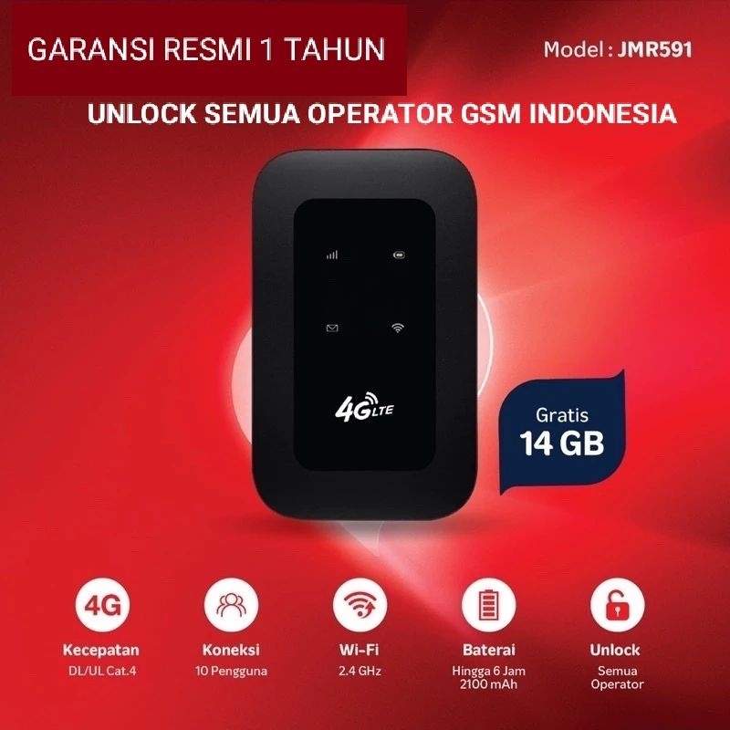 MIFI JIO JMR591 MODEM MIFI UNLOCK ALL OPERATOR FREE KUOTA 14GB GARANSI RESMI