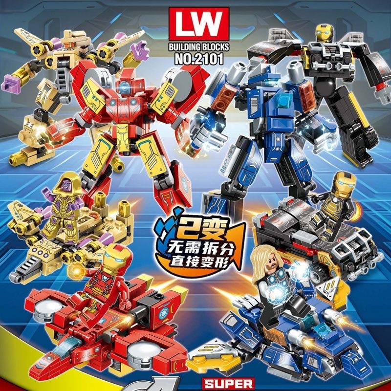 Mainan Balok Robot Berubah Jadi Kendaraan 2 In 1 Marvel Avengers Ironman Iron Man Spiderman Captain America Thor Thanos Lw2101