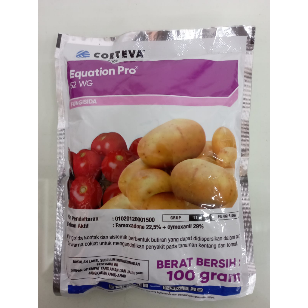 Fungisida untuk Busuk Daun dan Bercak Ungu Equation Pro 52 WG 100 gr Famoksadon dan Simoksanil