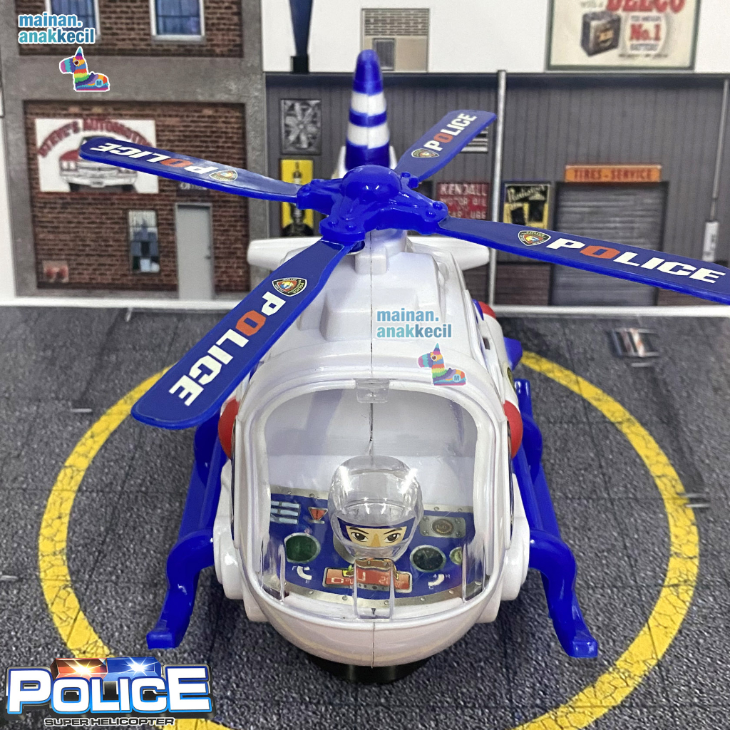 mainan anak helikopter police helicopter polisi lampu suara gerak baterai