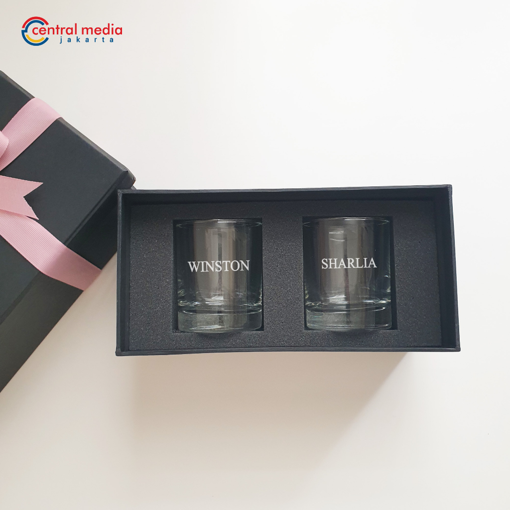 Hampers 2 Pcs Gelas whiskey grafir custom + hardbox kado wedding birthday anniversary gift