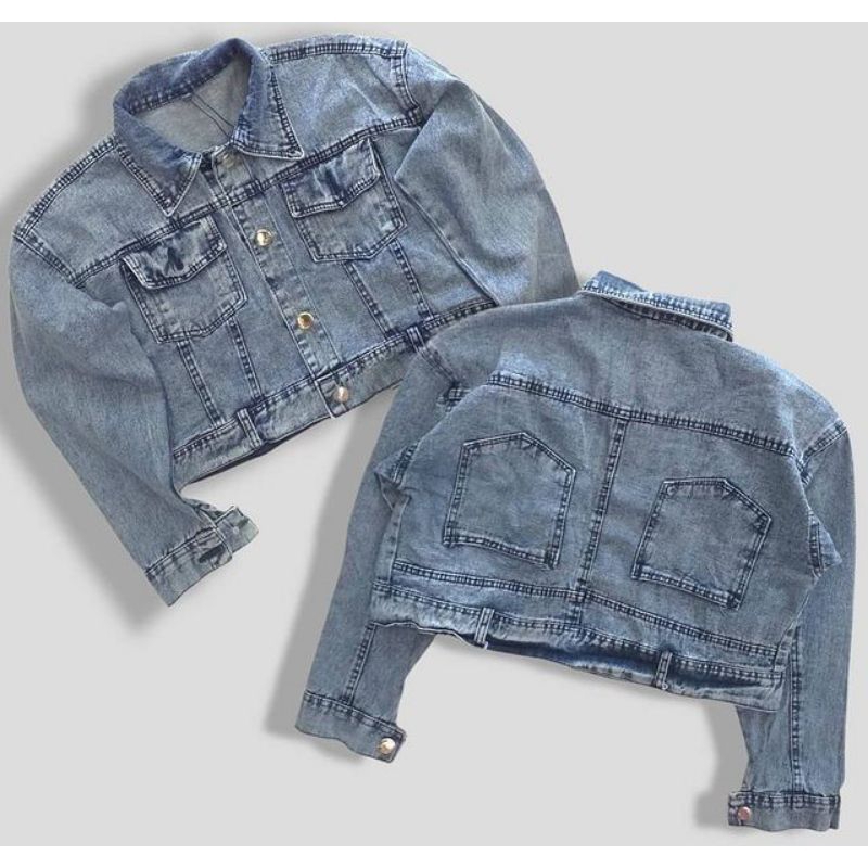Jaket Jeans Crop Wanita Jaket Denim Krop Model Kancing Belakang