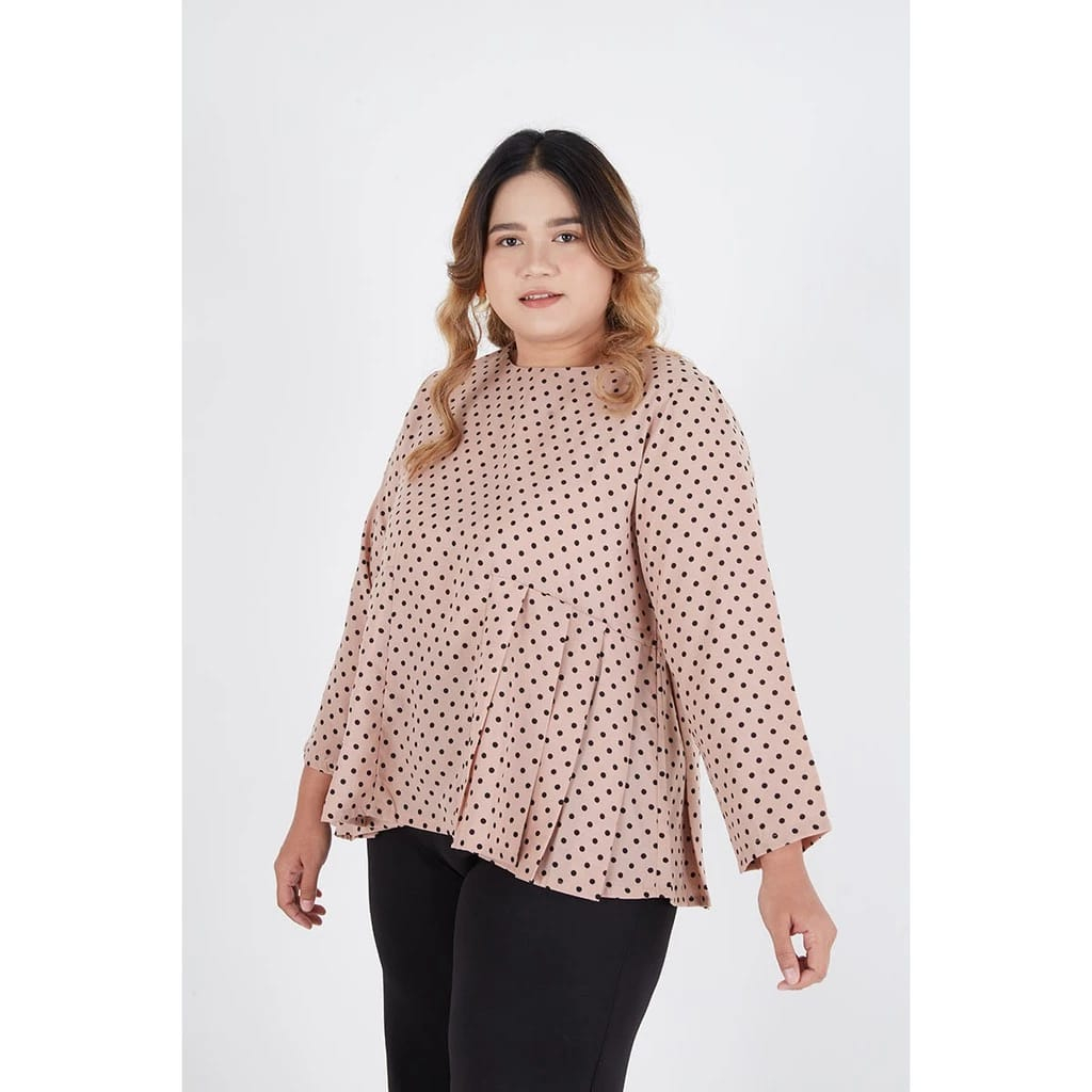 SORABEL HEAI POLKADOT PLEATS BLOUSE BIG SIZE JUMBO BLOUSE WANITA SORABEL HEAI POLKADOT PLEATS