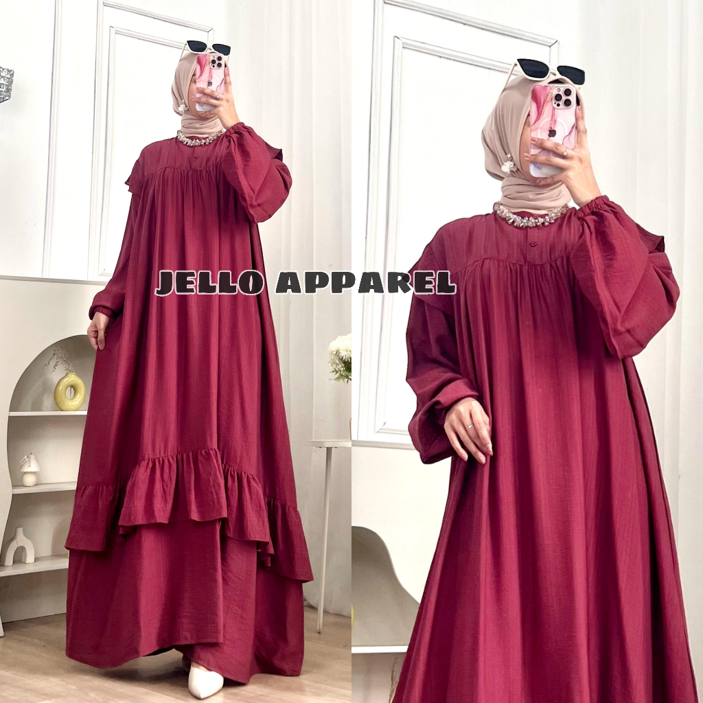 Yumna Gamis Bahan Polo Linen Pakaian Wanita Muslim Dress Dewasa