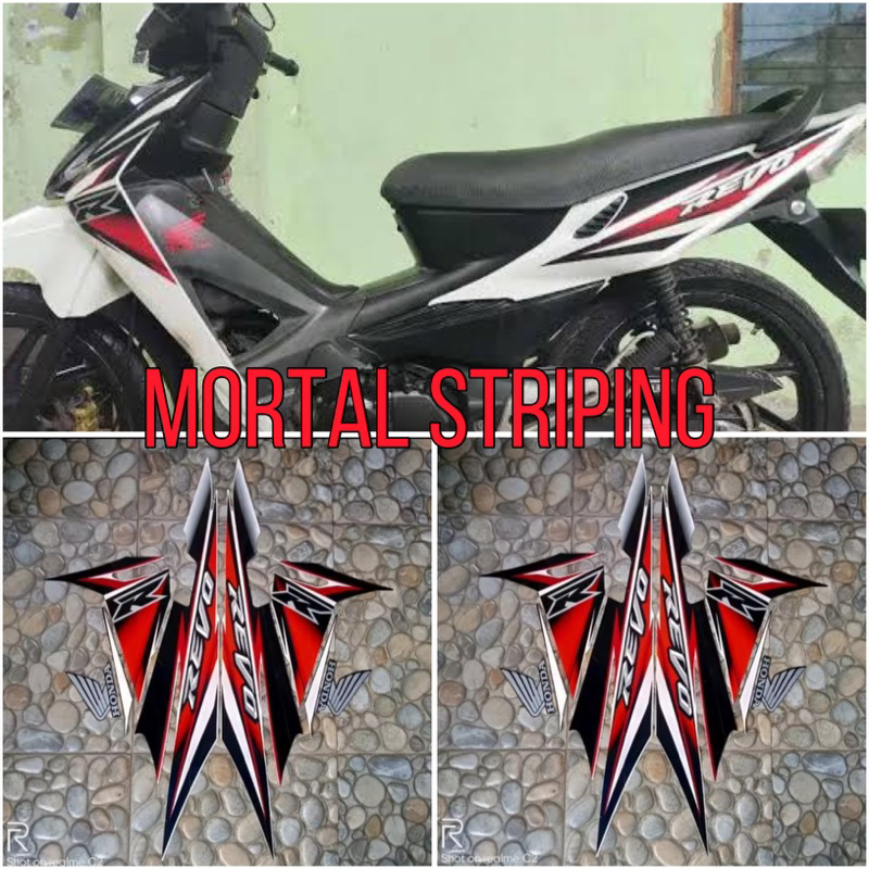 STIKER STRIPING LES LIS BODI MOTOR HONDA REVO LAMA TAHUN 2008 CW WARNA PUTIH MERAH
